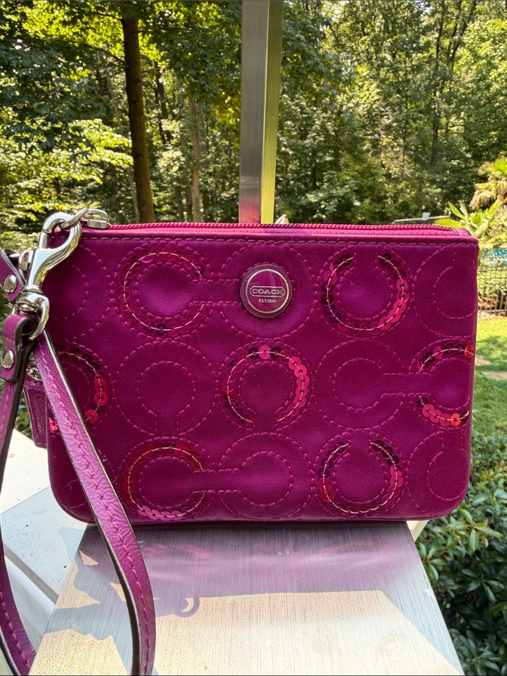 Coach Fuchsia Signature Zip Wristlet - Picture 9 of 16
